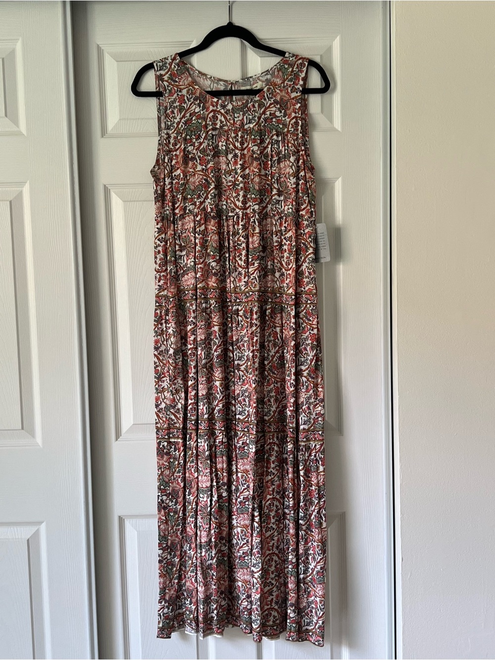 Max Studio Sleeveless Floral Maxi Dress in Orange,Green, and Cream